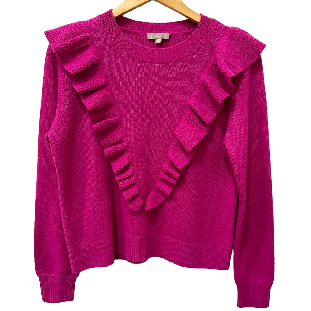 Lilla P Sweater Women's Small S Wool Cashmere Blend Magenta Pink Ruffle Pullover